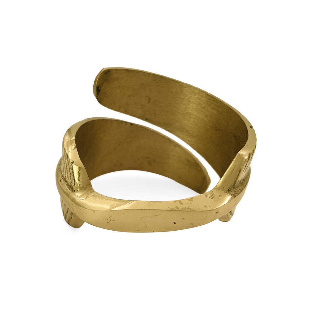 
                  
                    Load image into Gallery viewer, Handmade brass napkin ring feather back view
                  
                