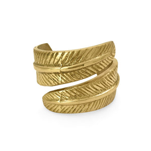 
                  
                    Load image into Gallery viewer, Handmade brass napkin ring feather front view
                  
                