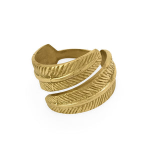 
                  
                    Load image into Gallery viewer, Handmade brass napkin ring feather front view 1
                  
                