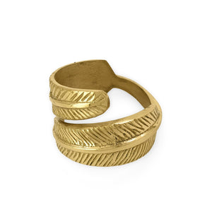 
                  
                    Load image into Gallery viewer, Handmade brass napkin ring feather side view
                  
                