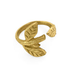Handmade brass napkin ring leaf front view 1