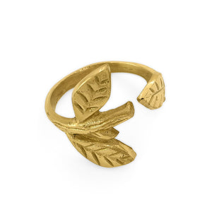 
                  
                    Load image into Gallery viewer, Handmade brass napkin ring leaf front view 1
                  
                