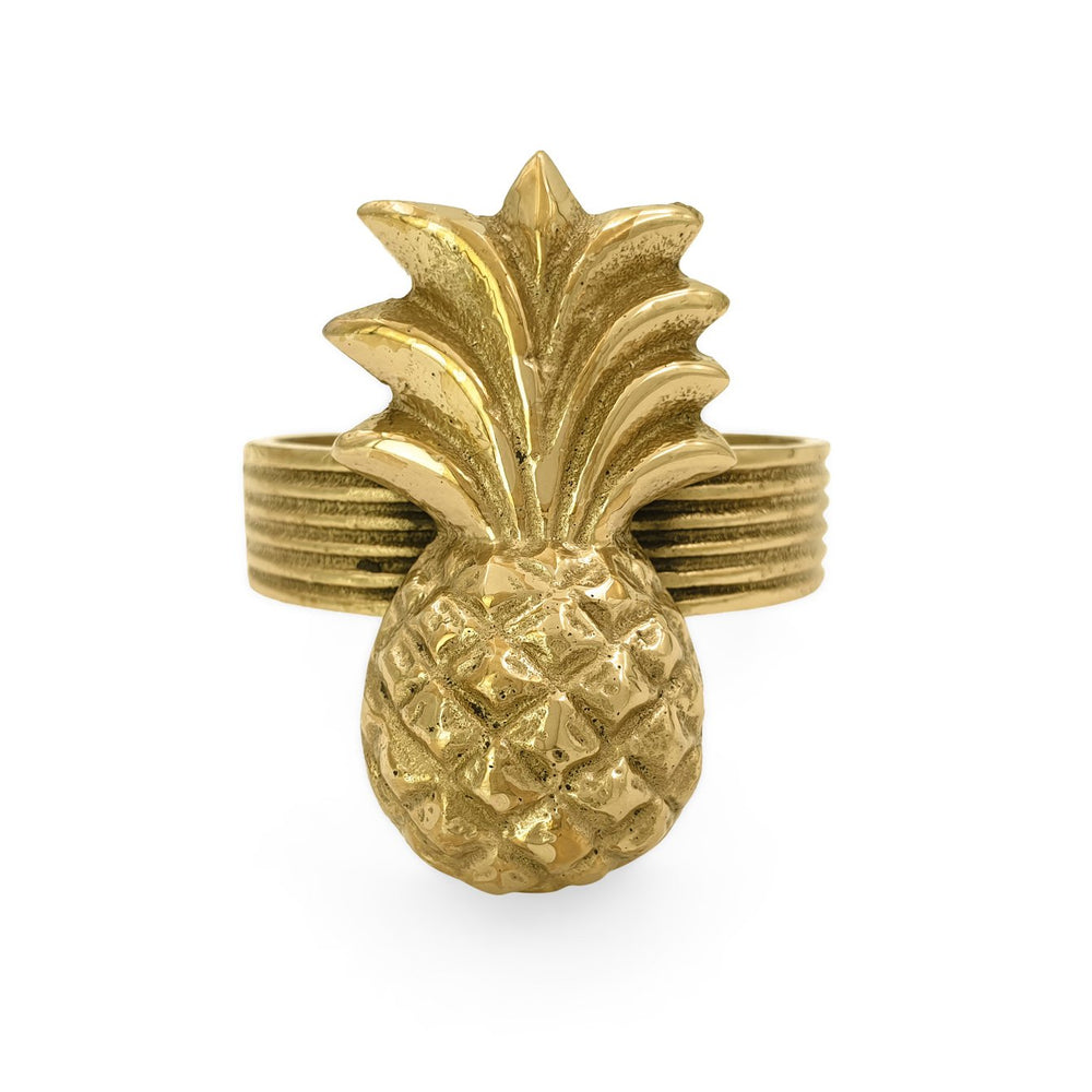 
                  
                    Load image into Gallery viewer, Handmade brass napkin ring pineapple front view
                  
                