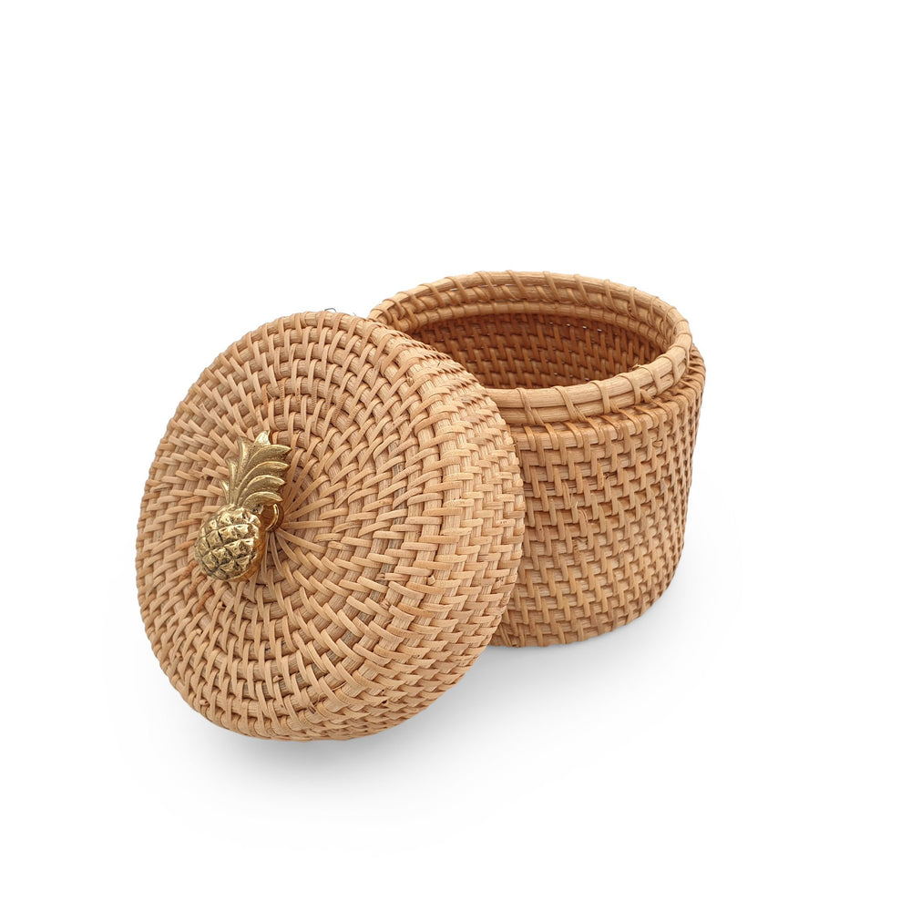 Rattan Round Box With Knob Lid Natural