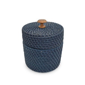 
                  
                    Load image into Gallery viewer, Rattan Round Box With Knob Lid Navy
                  
                