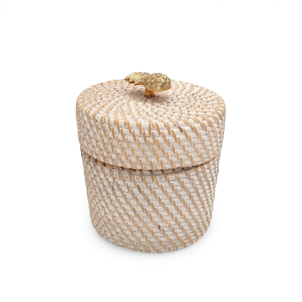 
                  
                    Load image into Gallery viewer, Rattan Round Box With Knob Lid White
                  
                