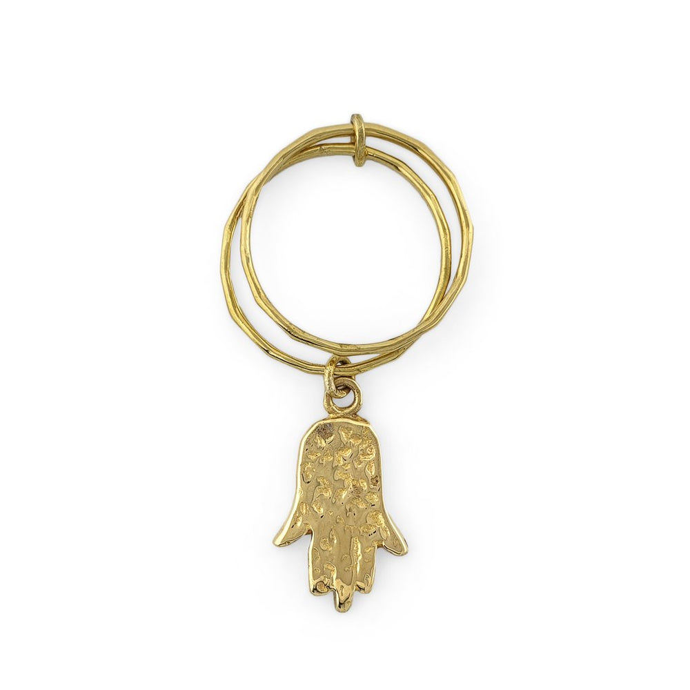 
                  
                    Load image into Gallery viewer, Brass double ring with Fatima Hand pendant top gold
                  
                