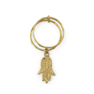
                  
                    Load image into Gallery viewer, Brass double ring with Fatima Hand pendant top gold
                  
                