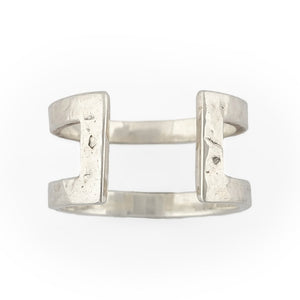 
                  
                    Load image into Gallery viewer, Ring brass boho open rectangle hammered front silver
                  
                