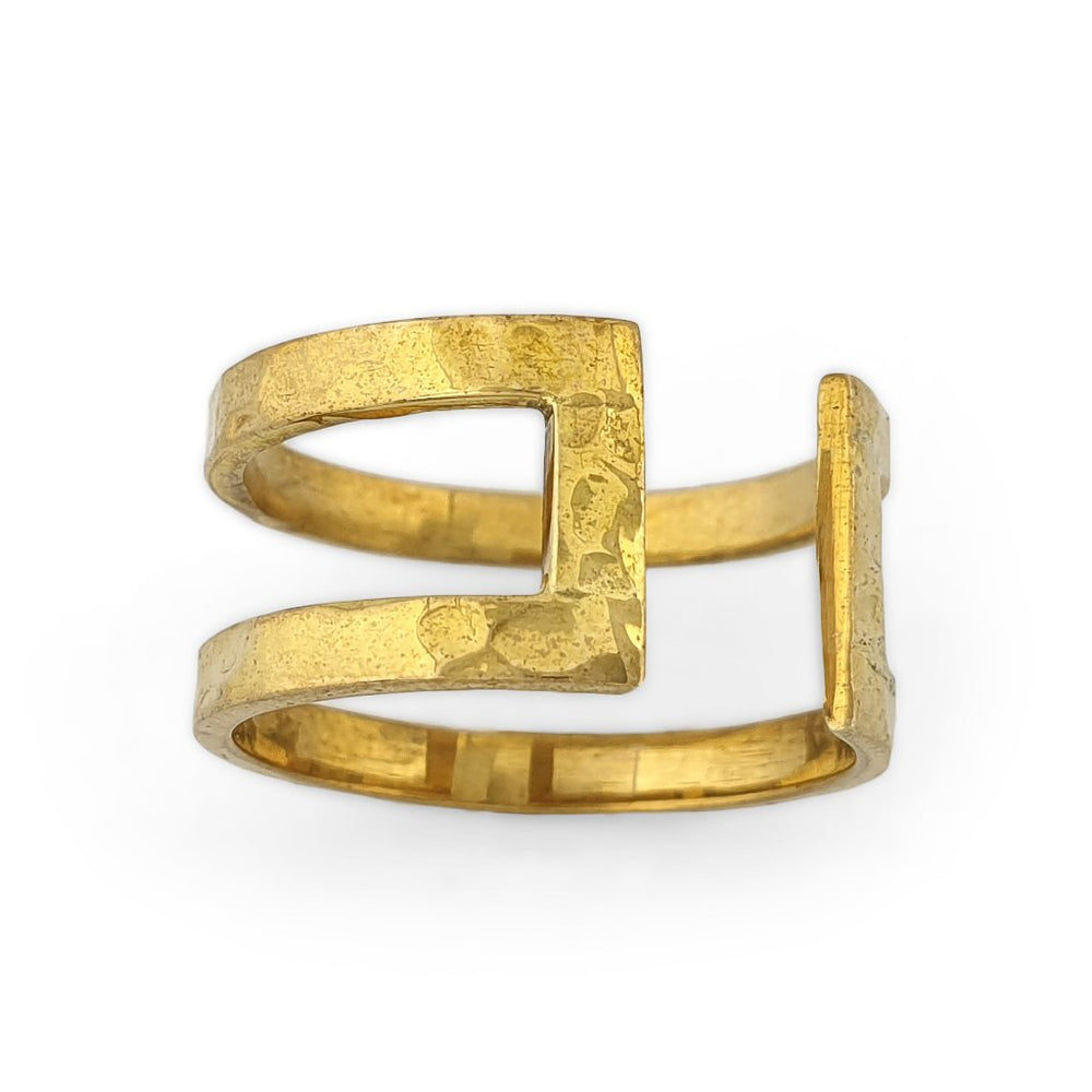 
                  
                    Load image into Gallery viewer, Ring brass boho open rectangle hammered gold side view
                  
                