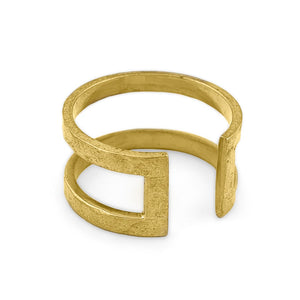 
                  
                    Load image into Gallery viewer, Ring brass boho open rectangle hammered gold angle view
                  
                