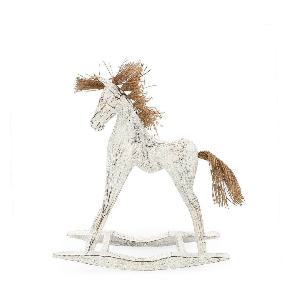 
                  
                    Load image into Gallery viewer, Handmade wooden rocking horse white M side view
                  
                
