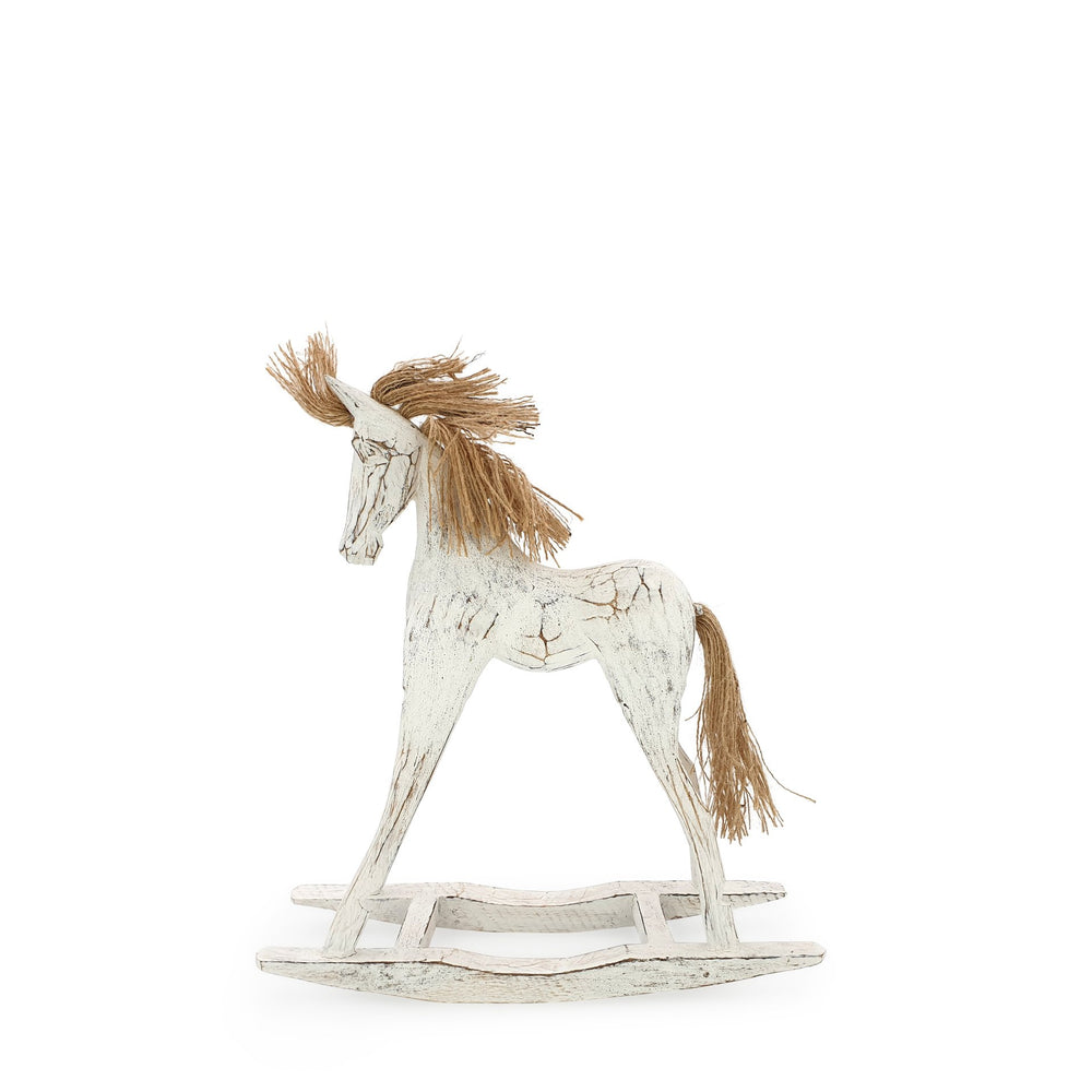 
                  
                    Load image into Gallery viewer, Handmade wooden rocking horse white S side view
                  
                
