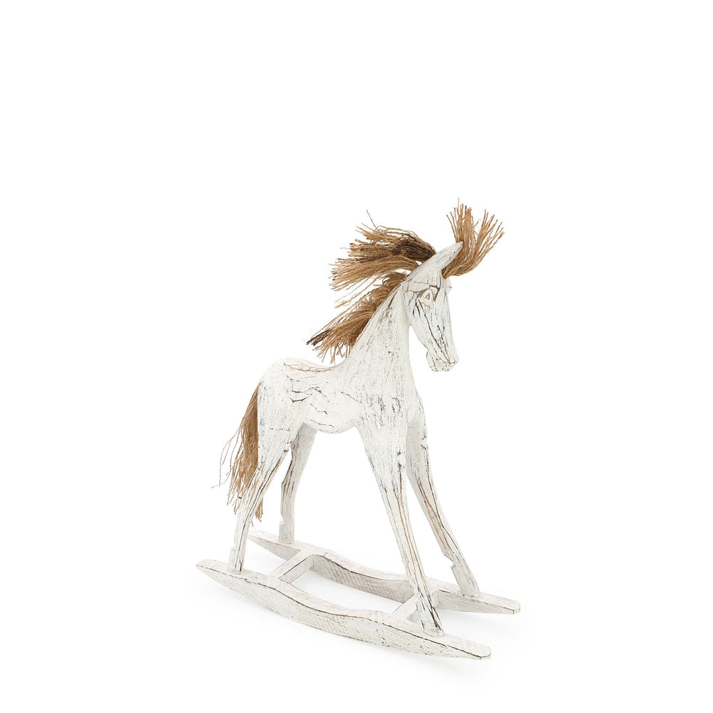 
                  
                    Load image into Gallery viewer, Handmade wooden rocking horse white S angle view
                  
                