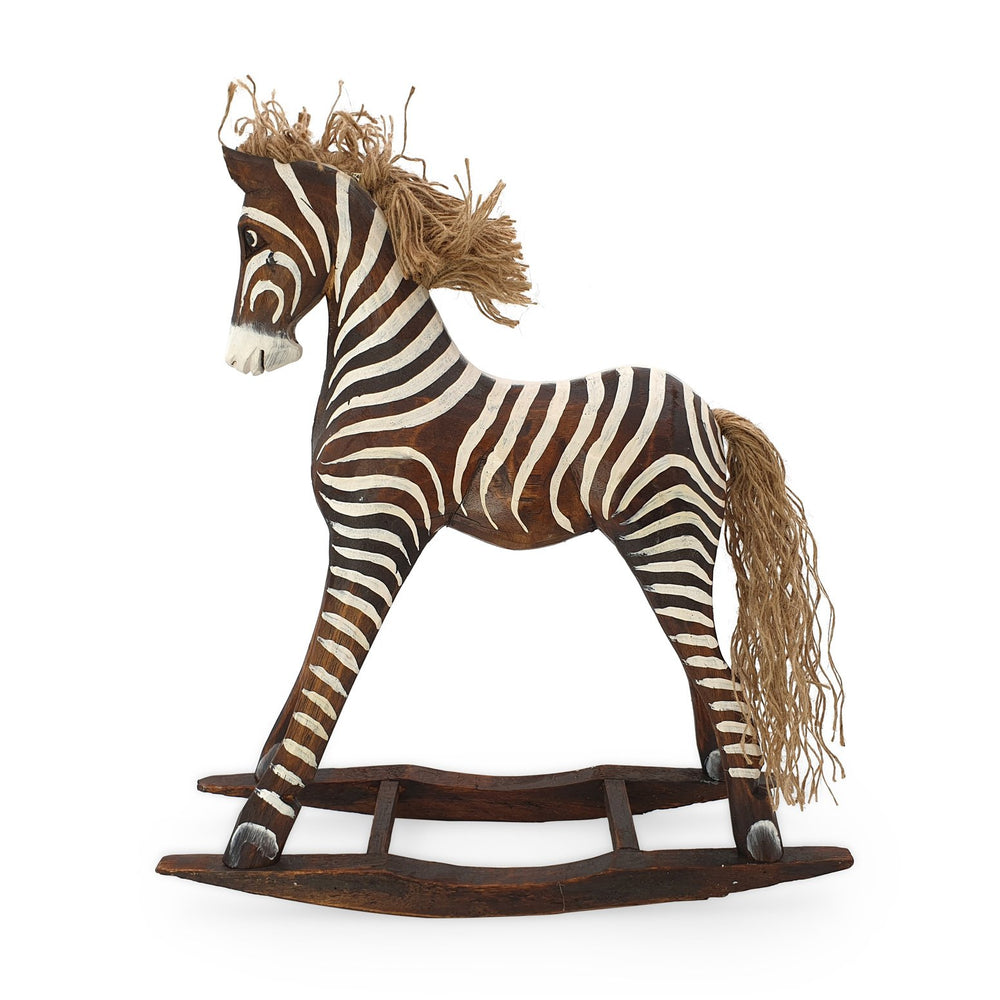 
                  
                    Load image into Gallery viewer, Handmade wooden rocking brown zebra L side view
                  
                