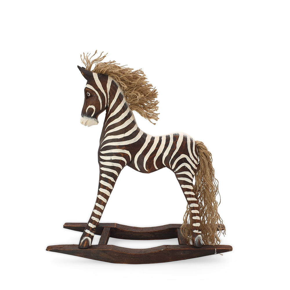 
                  
                    Load image into Gallery viewer, Handmade wooden rocking brown zebra M side view
                  
                
