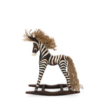 Handmade wooden rocking brown zebra S side view