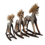 Handmade wooden rocking zebra set brown