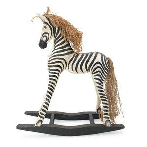 
                  
                    Load image into Gallery viewer, Handmade wooden rocking zebra L side view
                  
                