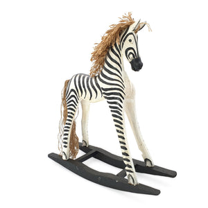 
                  
                    Load image into Gallery viewer, Handmade wooden rocking zebra L angle view
                  
                