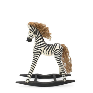 
                  
                    Load image into Gallery viewer, Handmade wooden rocking zebra M side view
                  
                