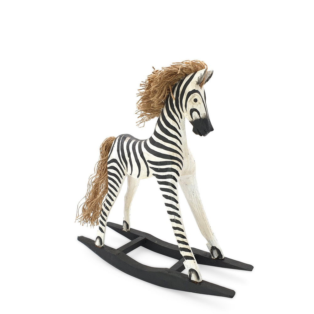 
                  
                    Load image into Gallery viewer, Handmade wooden rocking zebra M angle view
                  
                