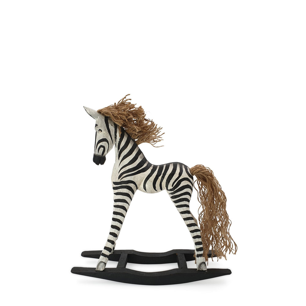
                  
                    Load image into Gallery viewer, Handmade wooden rocking zebra S side view
                  
                