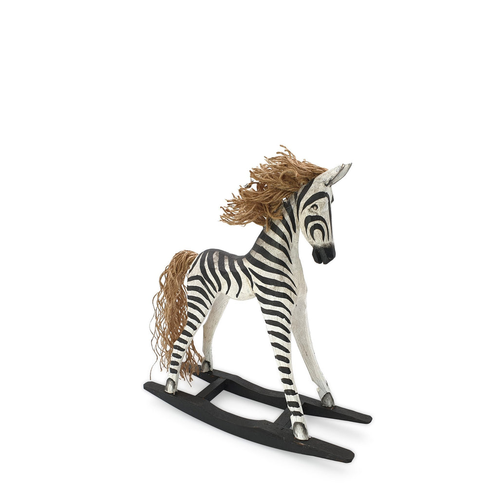 
                  
                    Load image into Gallery viewer, Handmade wooden rocking zebra S angle view
                  
                