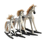 Handmade wooden rocking zebra set