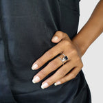 Sterling silver double ring with zircon triangle stone on model