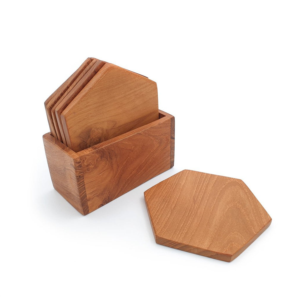 Teak wood hexagon coaters