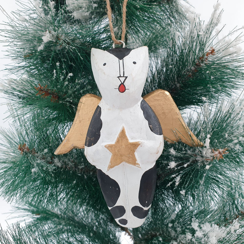 Wooden Christmas Ornament Angel Cat