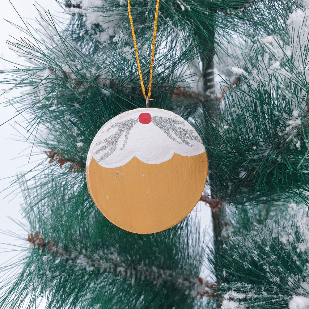 Wooden Christmas Ornament Gold Cup Cake