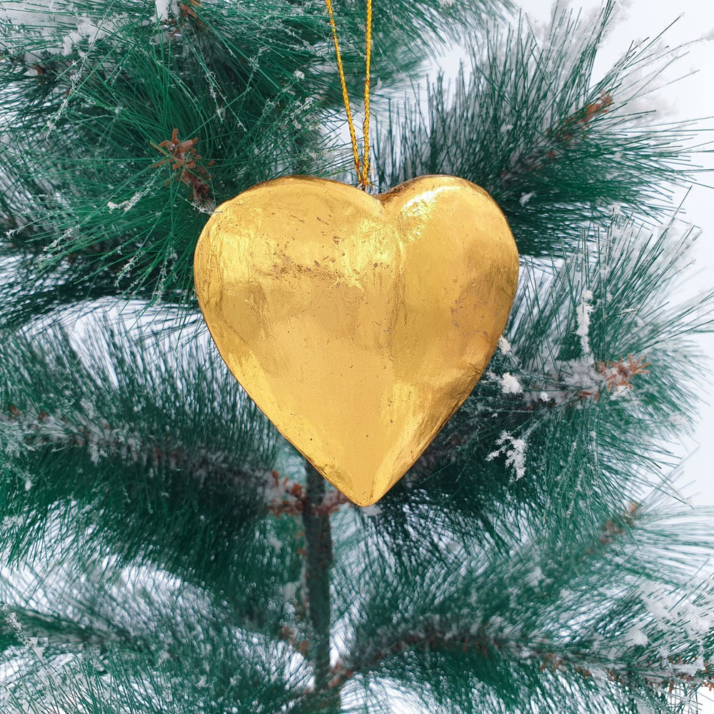 Wooden Christmas Ornaments Hearts Gold