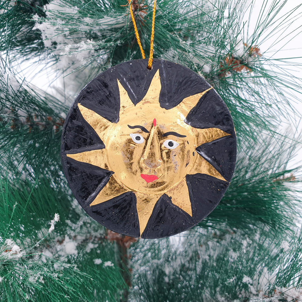 Wooden Christmas Ornament Gold Moon & Sun