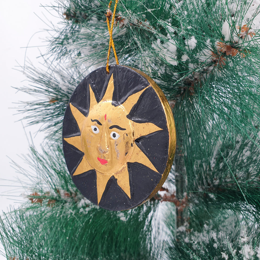 
                  
                    Load image into Gallery viewer, Wooden Christmas Ornament Gold Moon &amp;amp; Sun
                  
                