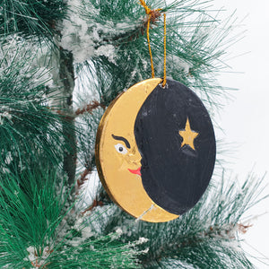 
                  
                    Load image into Gallery viewer, Wooden Christmas Ornament Gold Moon &amp;amp; Sun
                  
                