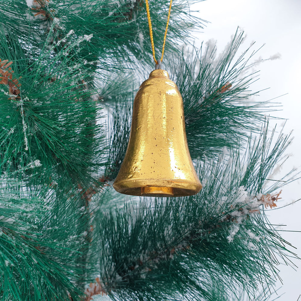 Wooden Christmas Ornament Gold Bell