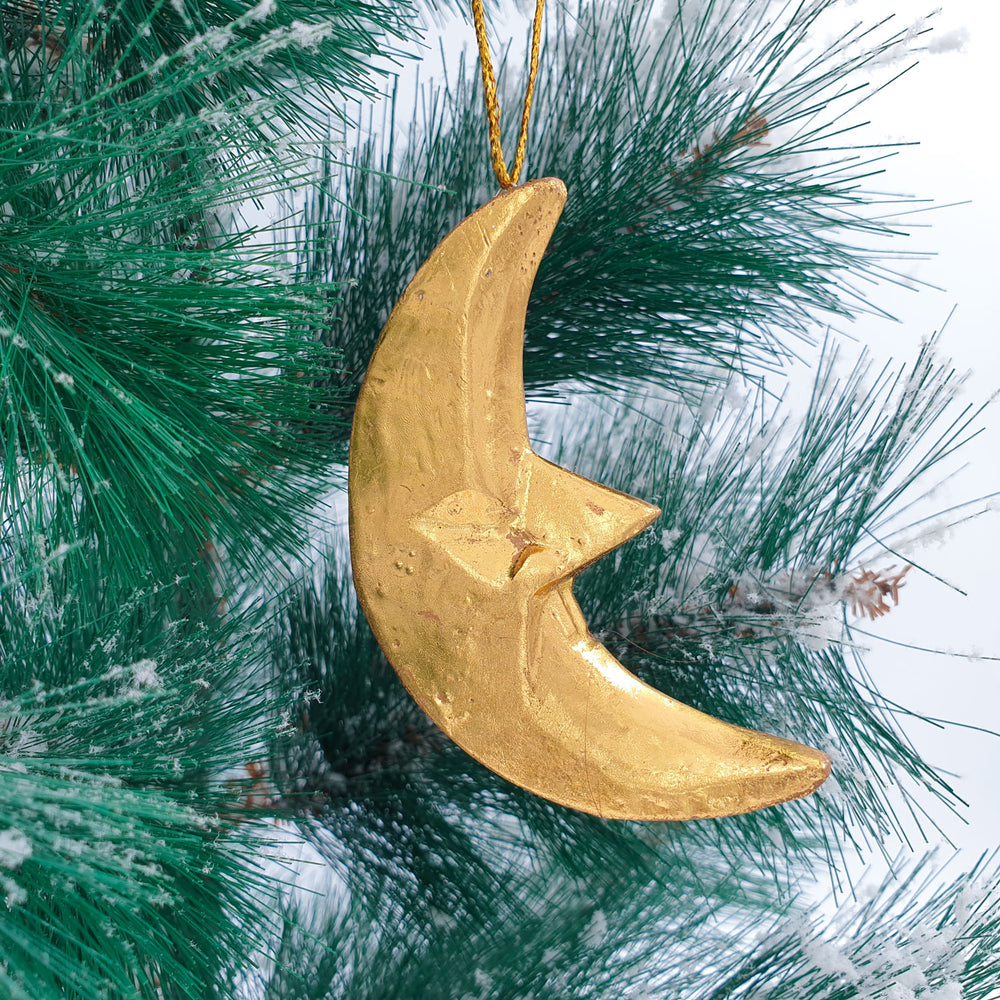 Wooden Christmas Ornament Gold Moon