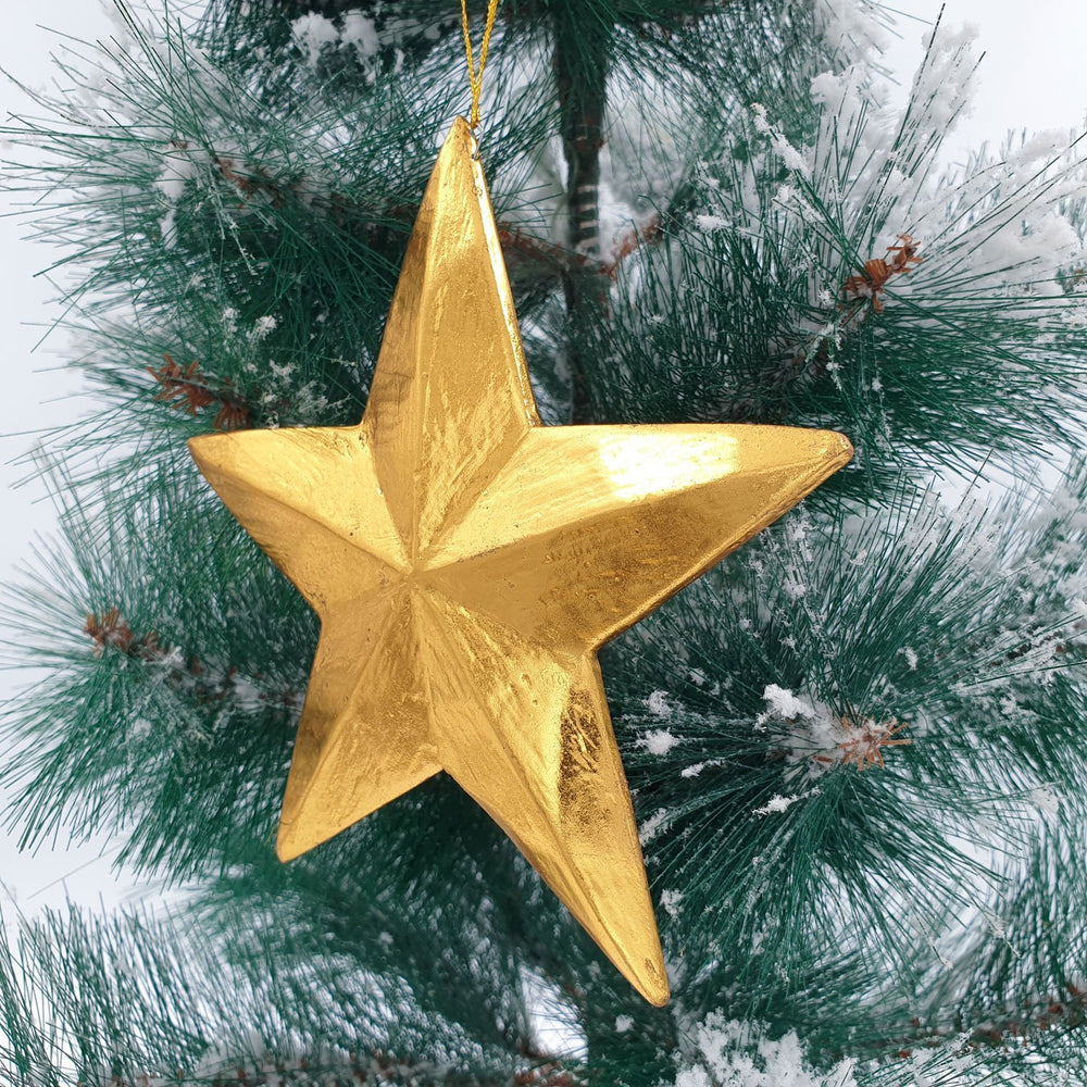 
                  
                    Load image into Gallery viewer, Wooden Christmas Ornaments Shiny Gold Stars
                  
                