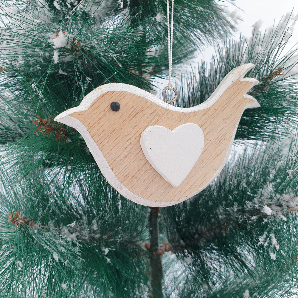
                  
                    Load image into Gallery viewer, Wooden Christmas Ornament White Natural Bird
                  
                