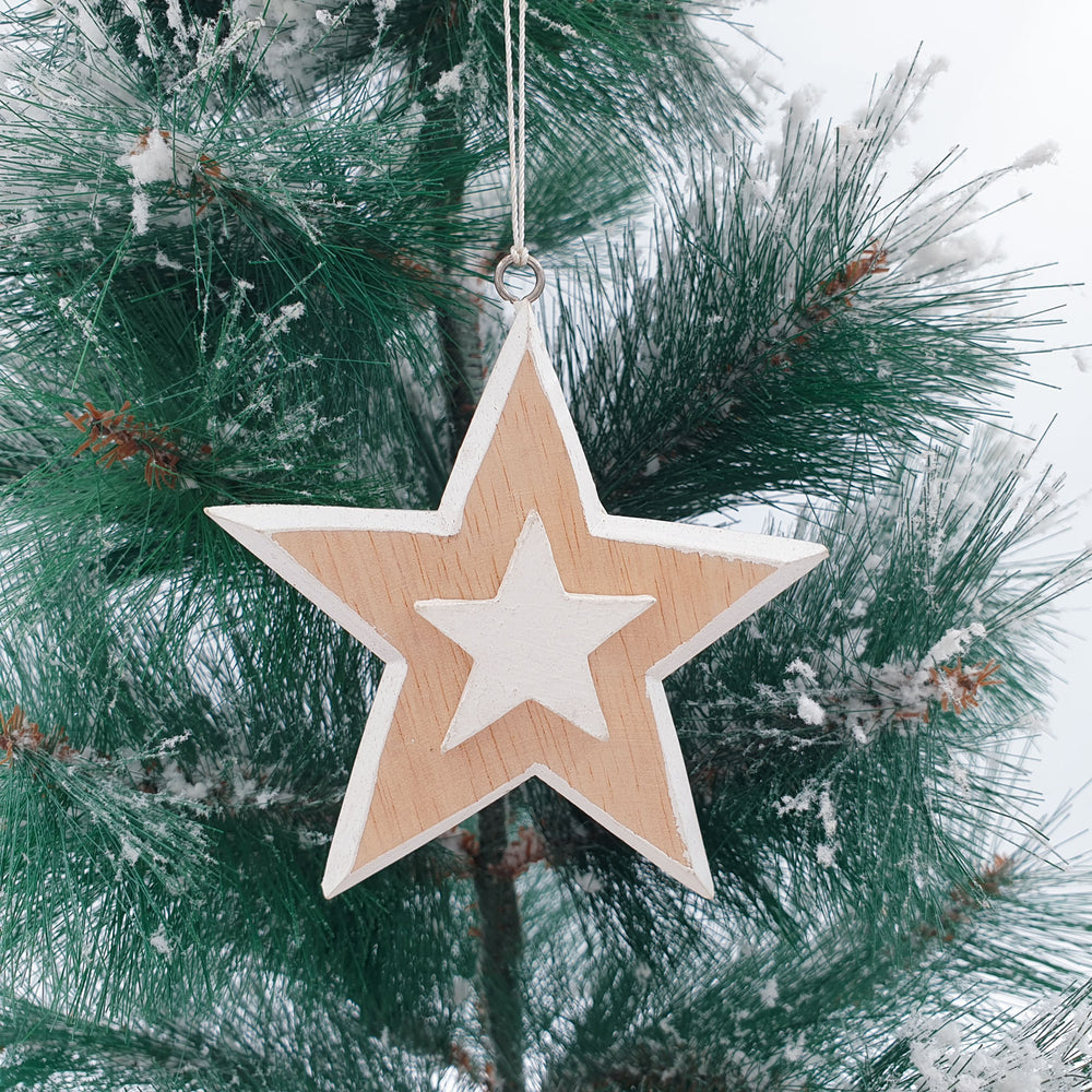 Wooden Christmas Ornaments Natural White Stars