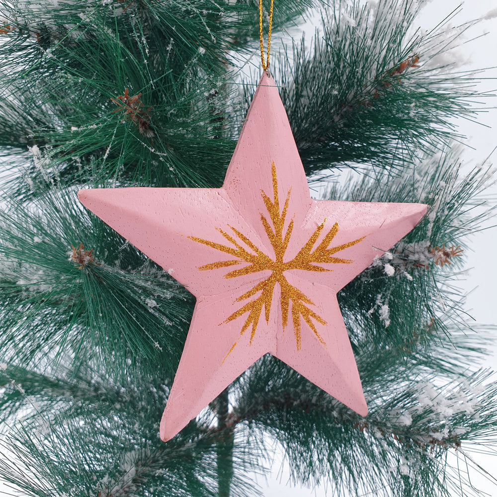 
                  
                    Load image into Gallery viewer, Wooden Christmas Ornaments Sparkling Pink Stars
                  
                