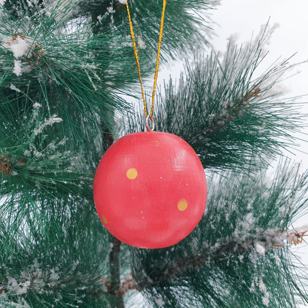 Wooden Christmas Ornaments - Ball Red with polka dots
