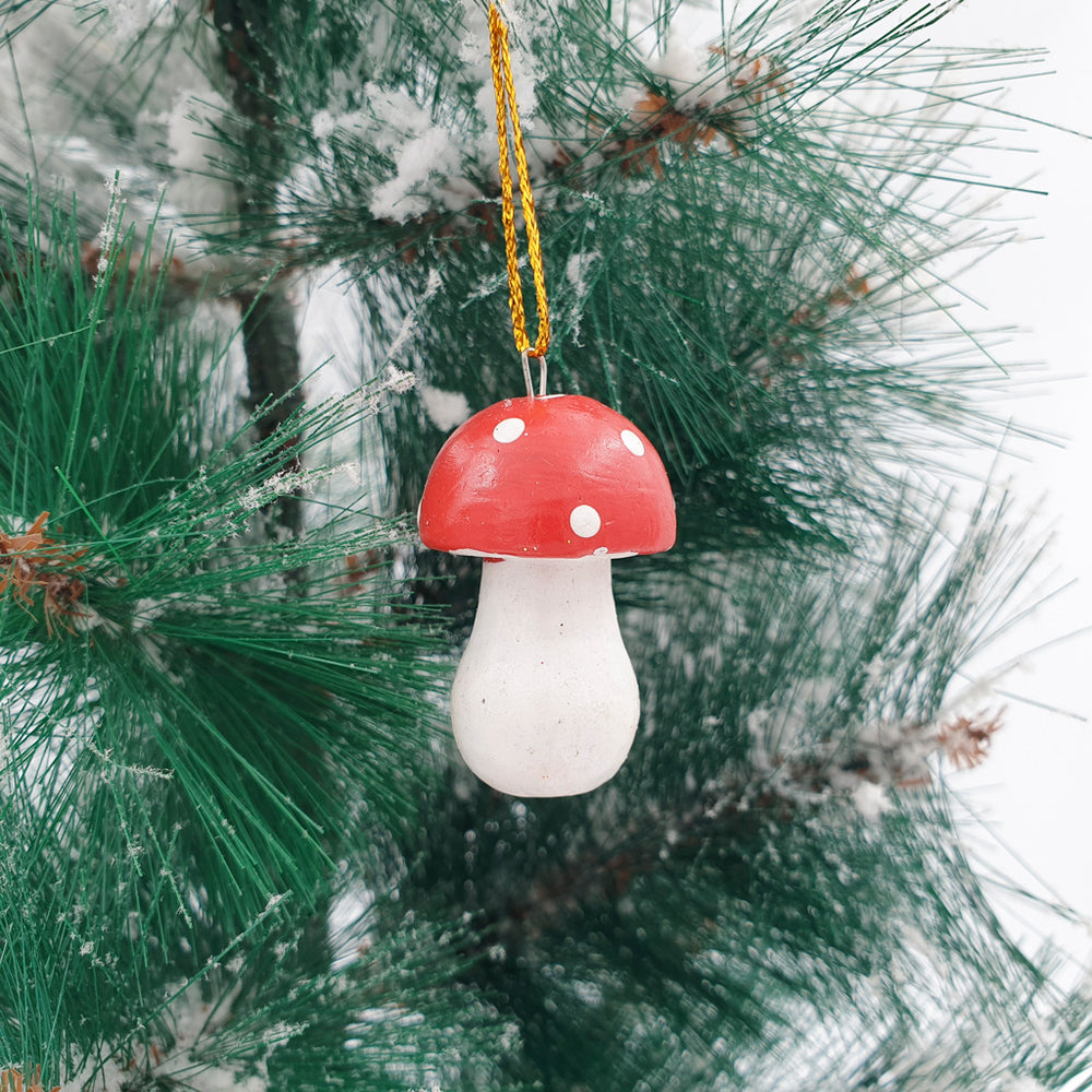 Wooden Christmas Ornaments Red Dot Mushroom