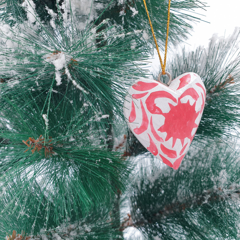 
                  
                    Load image into Gallery viewer, Wooden Christmas Ornament Red Folk Heart
                  
                