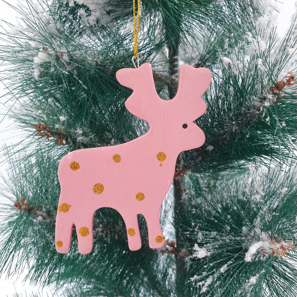 Wooden Christmas Ornament Deer with Dots