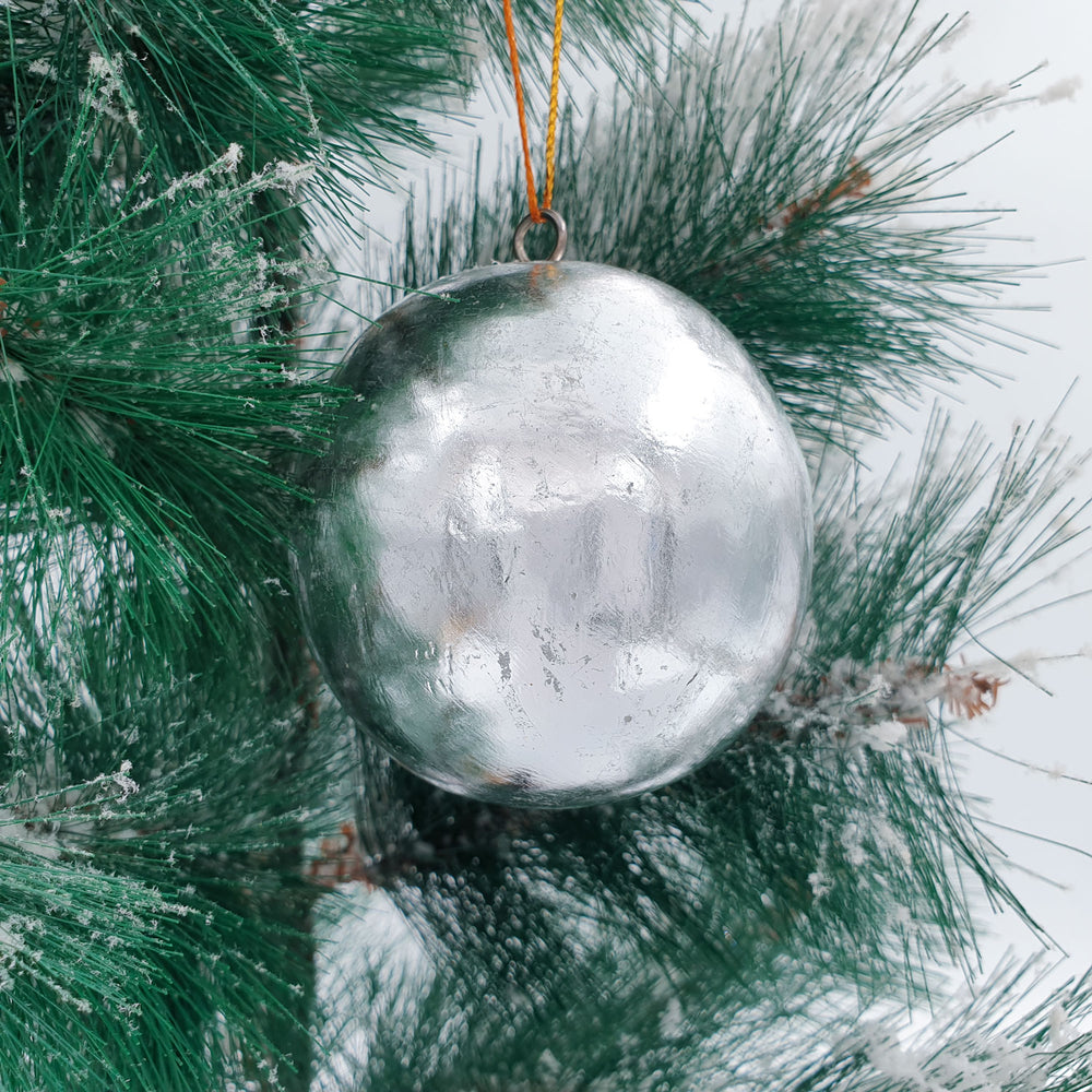 Wooden Christmas Ornaments - Ball Silver
