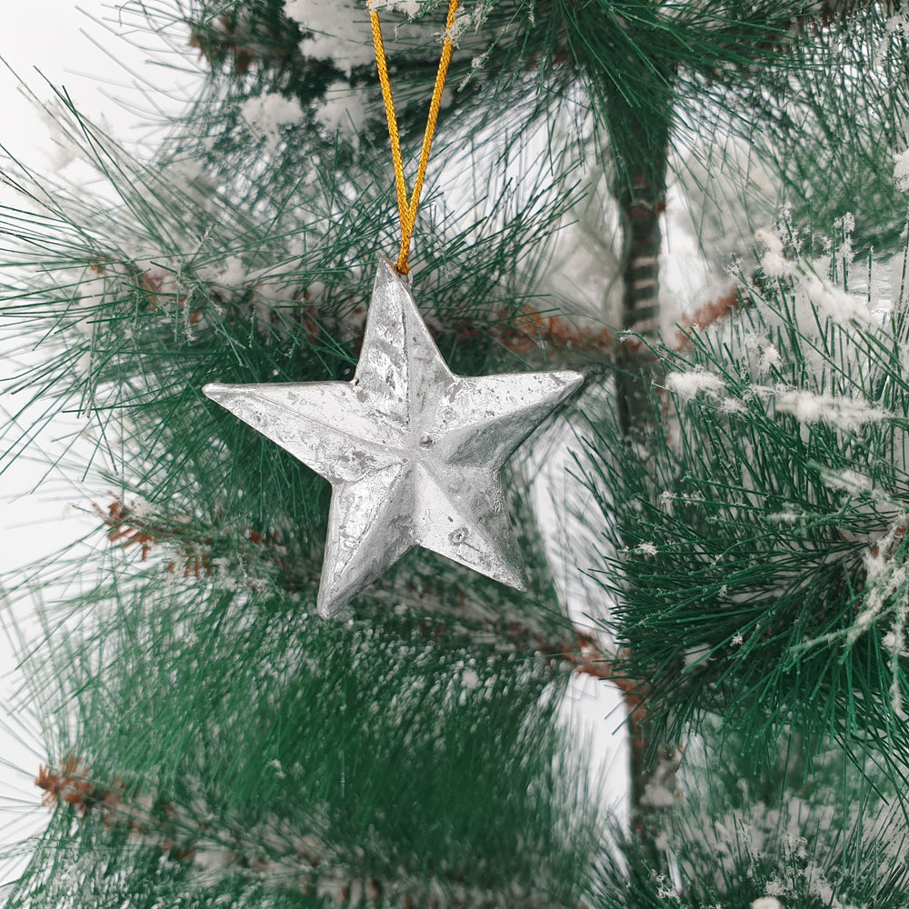 Wooden Christmas Ornaments Shiny Silver Stars