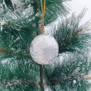 
                  
                    Load image into Gallery viewer, Wooden Christmas Ornaments - Ball White with silver folk pattern
                  
                